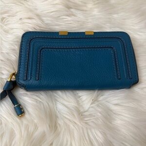 Chloe Turquoise Leather Wallet with Gold Zipper